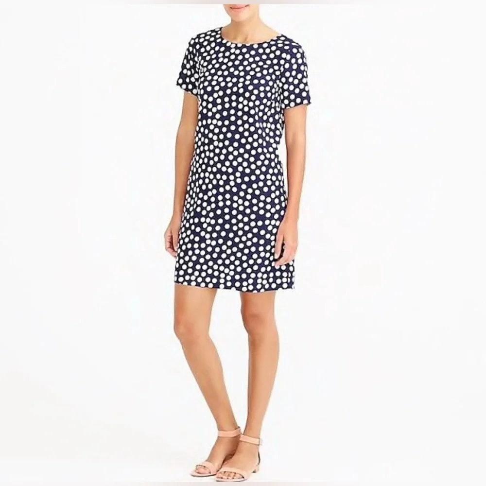 J. Crew Women’s Printed Short Sleeve Gallery Dress in Navy Small Dot Size 10